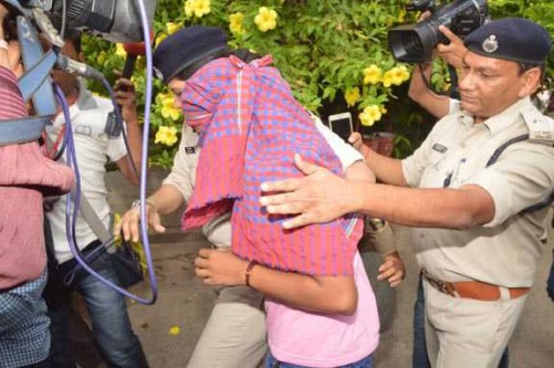 PATNA, JUNE 25 (UNI)- Ruby Rai a student of Bihar Board class 12 who topped the board's exam in arts stream, arrested by police at Bihar School Examination office in Patna on Saturday. UNI PHOTO-60U