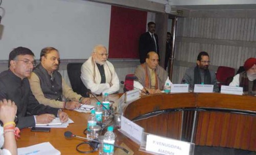NEW DELHI, JAN 30 (UNI)- Prime Minister Narendra Modi alongwith cabinet collegues at the All Party Meeting convened by Parliamentry affairs minister a day ahead of Budget Session, at Parliament in New Delhi on Monday. UNI PHOTO-56U