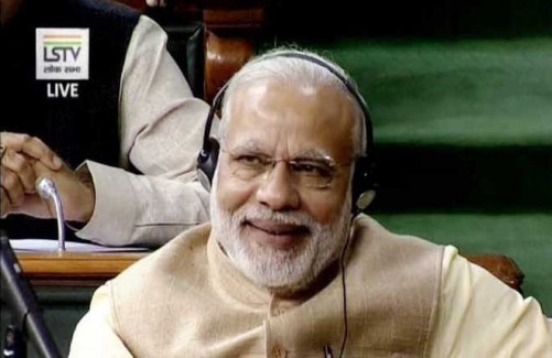 NEW DELHI, FEB 1 (UNI)- A TV grab shows Prime Minister Narendra Modi listening the speech of Union Finance Minister Arun Jaitley presenting the General Budget 2017-18 at Parliament house in New Delhi on Wednesday. UNI PHOTO-41U
