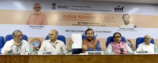 The Union Minister for Human Resource Development, Shri Prakash Javadekar releasing the INDIA RANKING 2017, in New Delhi on April 03, 2017. The Minister of State for Human Resource Development, Dr. Mahendra Nath Pandey and other dignitaries are also seen.